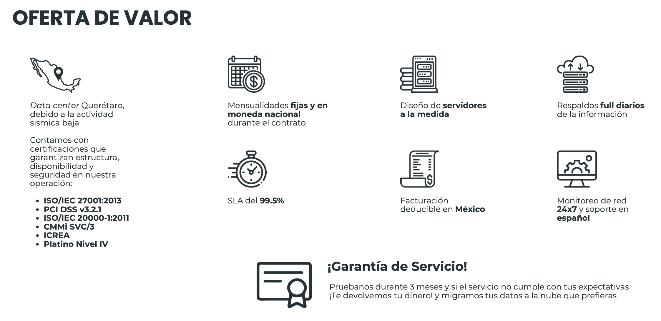 Oferta de valor de Soluciones Cloud con infraestructura, respaldo y soporte