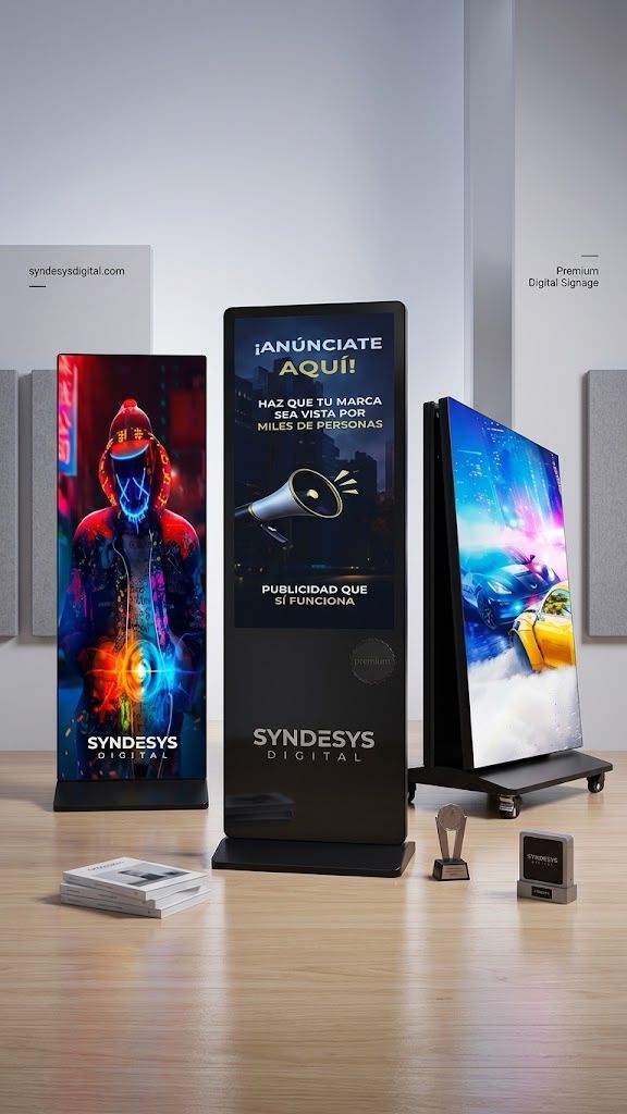 Conjunto de pantallas digitales Syndesys para comunicación y publicidad